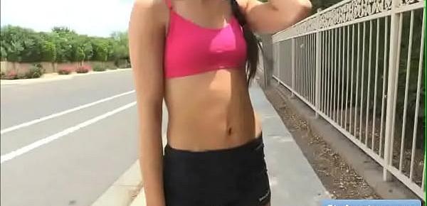  Naughty sexy teen amateur Anyah goes for a run and gets naked in public and finger her juicy pussy